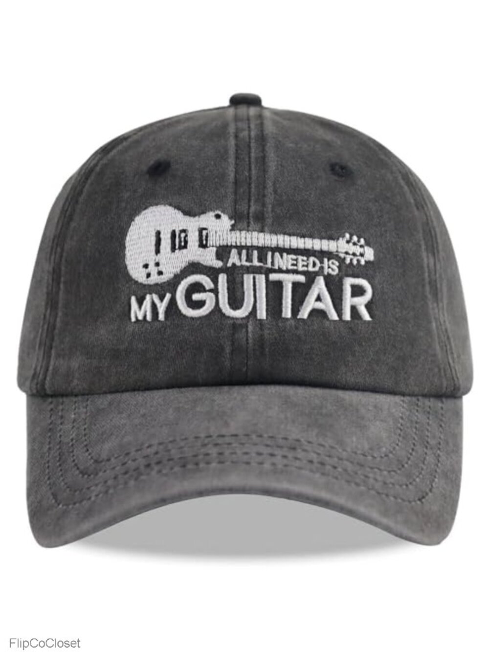 Unisex Denim Baseball Cap with Guitar Design for Musicians Adjustable Cotton Hat